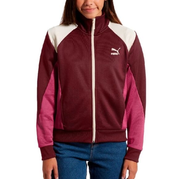 Puma Retro Girl's Track Jacket in Fig & Pink